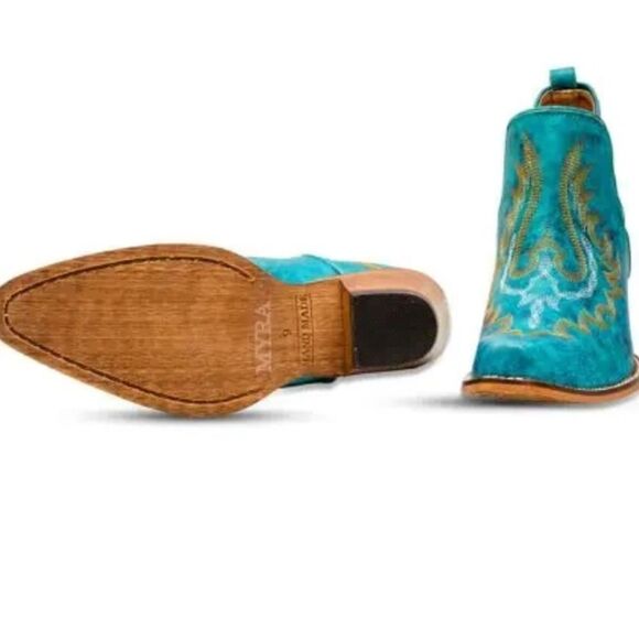 Mayra WESTERLY WESTERN LEATHER BOOTIES NEW in Bag Size 6 Turquoise - Picture 4 of 16